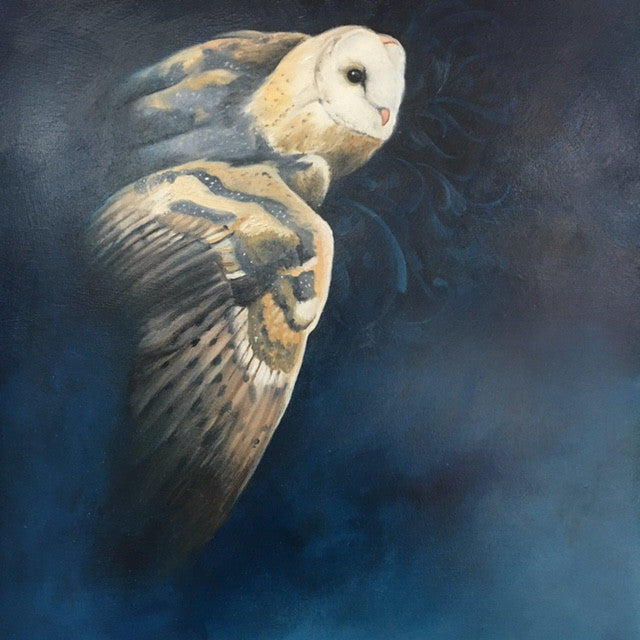 Flying Barn Owl by artist Bryan Holland