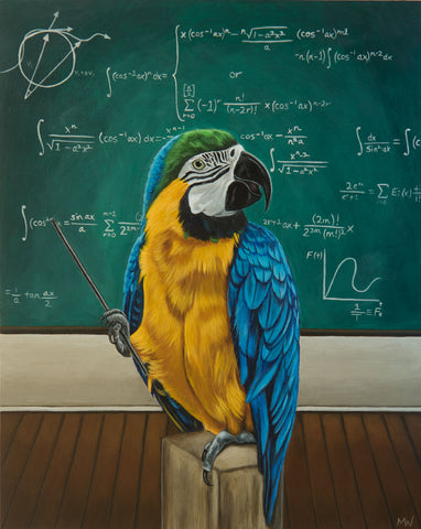 PROFESSOR MACAW IS NOT A BIRD BRAIN by artist Michelle Waters